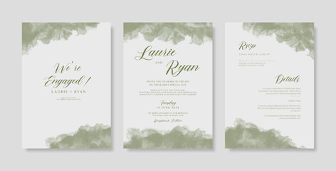 Wedding invitation with green watercolor texture. Elegant watercolor wedding card template. trendy simple wedding invitation. minimalist wedding invitation template