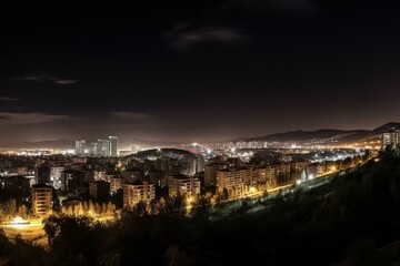 Fototapeta na wymiar Stunning nighttime panorama showcasing Atakule in Cankaya, Ankara. Generative AI