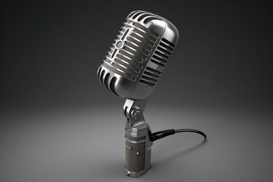 Old-fashioned mic. Vintage condenser. Isolated on clear backdrop. 3D render. Generative AI