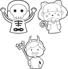 Cute cartoon children kids wearing halloween costume holiday celebration