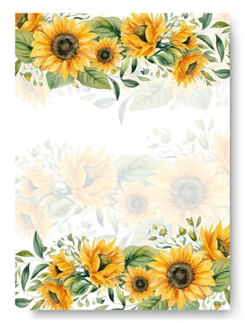 Hand painting of yellow sunflowers arrangement on wedding invitation background
