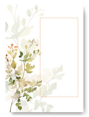 Floral wedding invitation template set with elegant orange gardenia flower and leaves