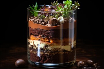 a dessert with chocolate, ice cream, and rass