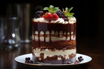 a dessert with chocolate, ice cream, and rass