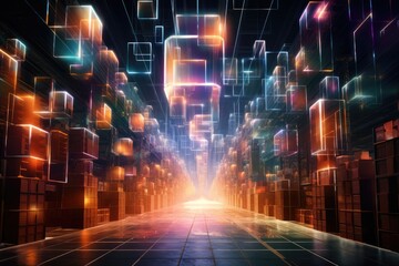Fototapeta premium Cloud computing transfer big data on internet. futuristic digital technology .Generative AI