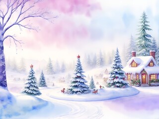 Watercolor Wonderland Christmas themed background.