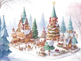 Watercolor Wonderland Christmas themed background.