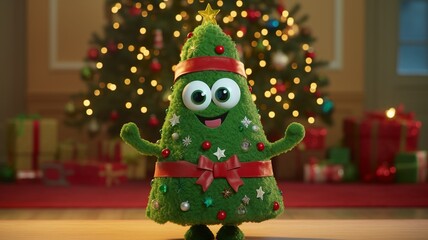 笑っているクリスマスツリーのキャラクター