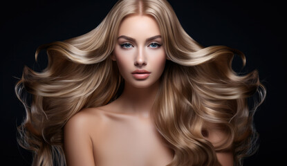Naklejka premium Beautiful woman with long hair on a solid background