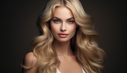 Fototapeta premium Beautiful woman with long hair on a solid background