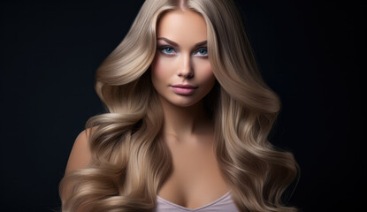 Fototapeta premium Beautiful woman with long hair on a solid background