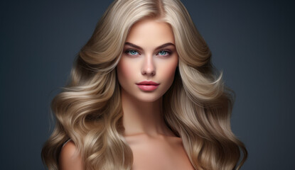 Fototapeta premium Beautiful woman with long hair on a solid background