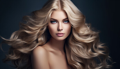 Fototapeta premium Beautiful woman with long hair on a solid background