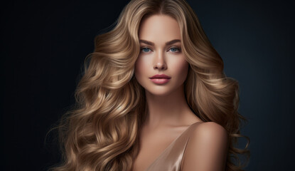 Fototapeta premium Beautiful woman with long hair on a solid background