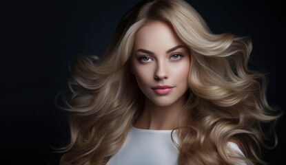 Naklejka premium Beautiful woman with long hair on a solid background
