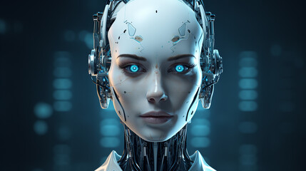 robot face, Artificial intelligence concept. - obrazy, fototapety, plakaty