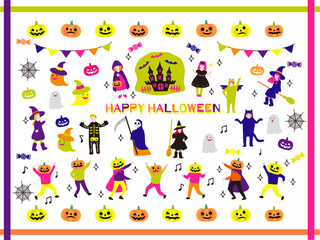 ハロウィンと仮装する子供セット