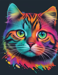 Cat face in colorful neon art design vector illustration. Prismatic Kitty: Neon Colors Unleashed.