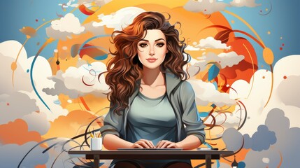 Colorful Woman Entrepreneurship cartoon, Cartoon Graphic Design, Background HD For Designer