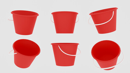 red bucket of water on a white background