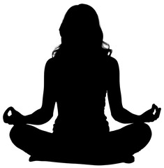 Digital png silhouette image of woman mediating on transparent background