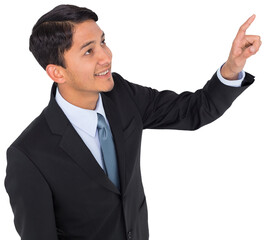 Digital png photo of caucasian businessman pointing finger on transparent background