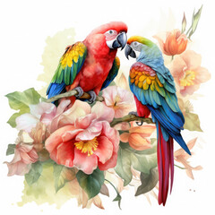 Parrot flower and fruit Illustration, Generative Ai