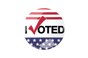 Foto op Plexiglas Digital png illustration of i voted text on badge with flag of usa on transparent background © vectorfusionart