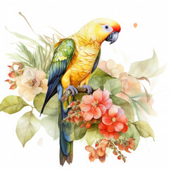 Parrot flower and fruit Illustration, Generative Ai