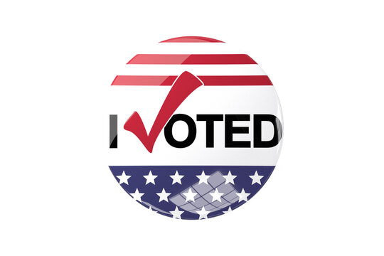 Digital png illustration of i voted text on badge with flag of usa on transparent background