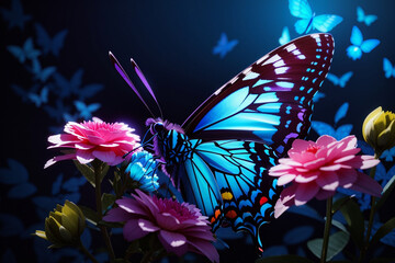 Butterfly on flower blue light color