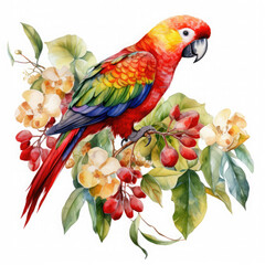 Obraz premium Parrot flower and fruit Illustration, Generative Ai