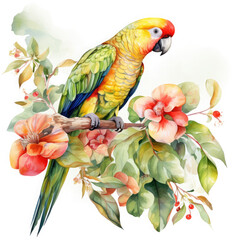 Obraz premium Parrot flower and fruit Illustration, Generative Ai