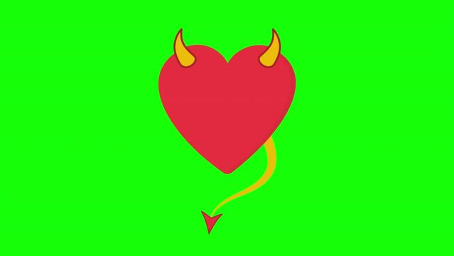 2D Animation of devil heart Isolated On Green Background