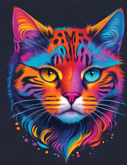Cat face in colorful neon art design vector illustration. Feline Radiance: Colorful Neon Kitty.