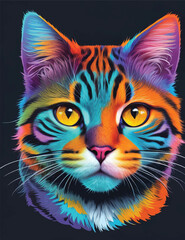 Cat face in colorful neon art design vector illustration. Neon Whiskers: Vibrant Cat Face Glow.