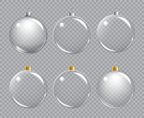 Fototapeta na wymiar Christmas glass ball on transparent background. Xmas ball realistic decoration can use any colour background.