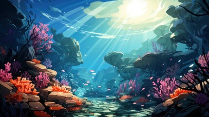 Fototapeta na wymiar Colorful Under the beautiful ocean floor cartoon, Cartoon Graphic Design, Background HD For Designer