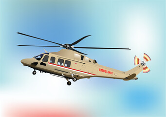 Ambulance Helicopter in air. Vector 3d illustration