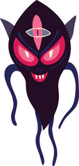 Creepy Angry Halloween Demon character. Character with devil face. Cute bizarre comic characters in modern flat hand drawn style