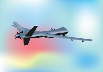 Military drone in flight. 3d color vector illustration