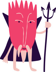 Funny bizarre Demon with a trident. Illustration in a fashionable flat style for Halloween