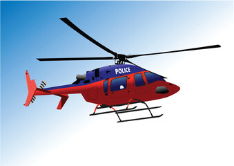 Police Helicopter in air. Vector 3d illustration