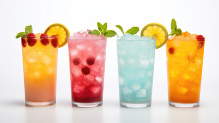 Colorful set of cocktails on white background
