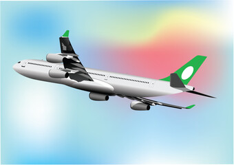 Airplane on the air. Landing.  Vector 3d illustration