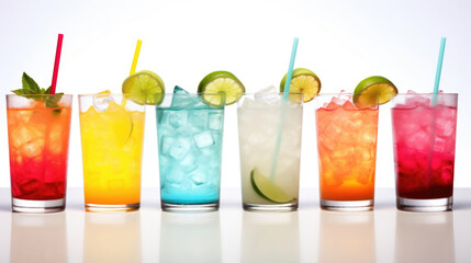 Colorful set of cocktails on white background - obrazy, fototapety, plakaty
