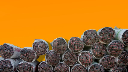 Orange background There are things arranged together. arranged in rows.