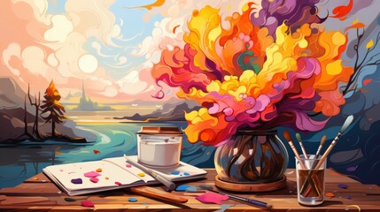 Colorful Man Painting and drawing cartoon , Cartoon Graphic Design, Background HD For Designer