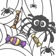 Spider and Candy, black, adorable cartoon, transparent background