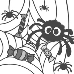 Spider and Candy, black, adorable cartoon, transparent background 